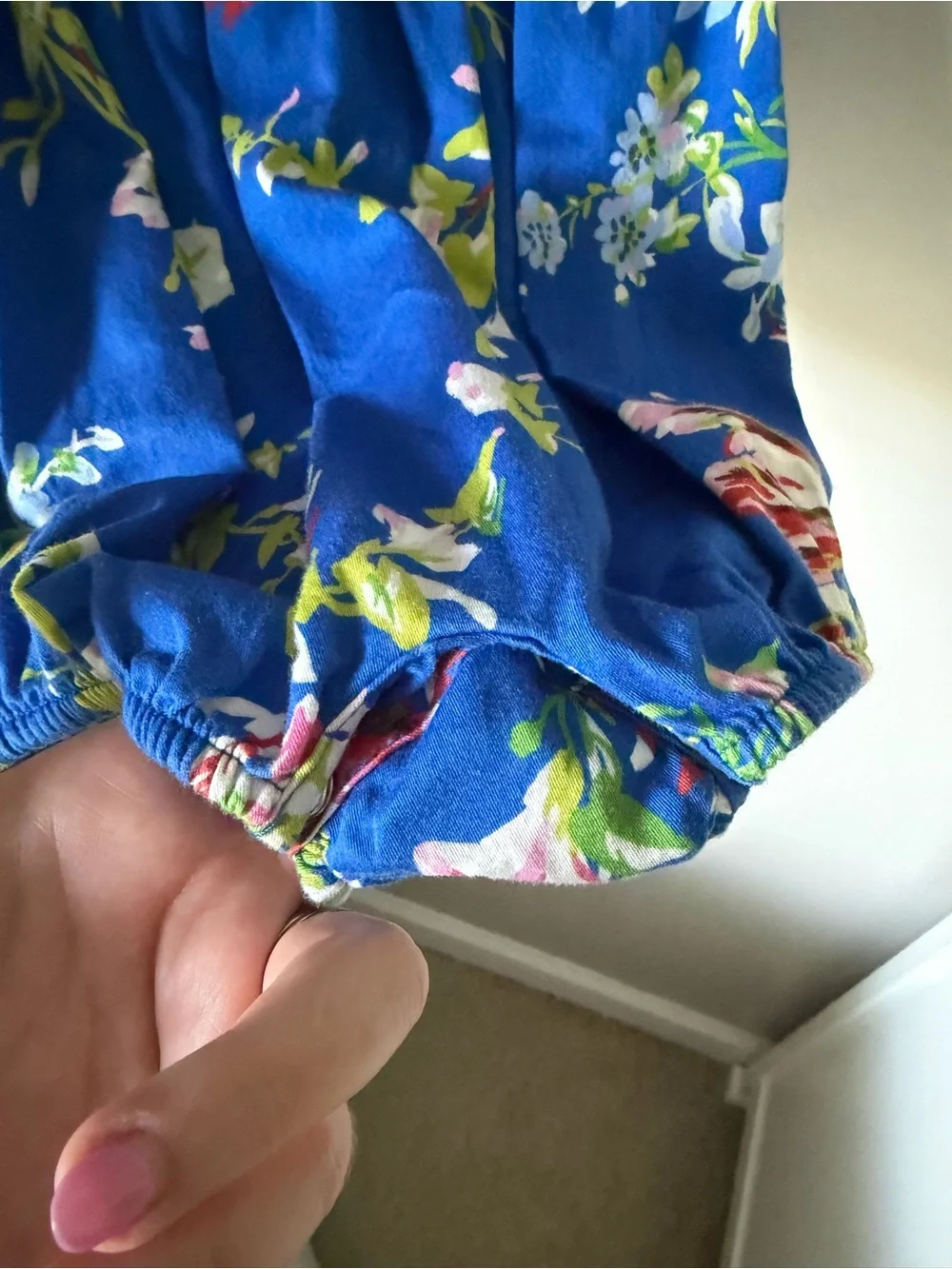 Ralph Lauren Girls 3M Blue Floral Cotton Romper One-Piece Short Sleeve Baby